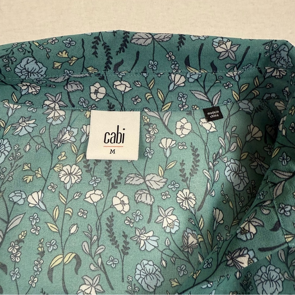 CAbi 3761 Chase Field of Flowers Blouse M Semi Sheer V-Neck Long Sleeve floral - Picture 2 of 6